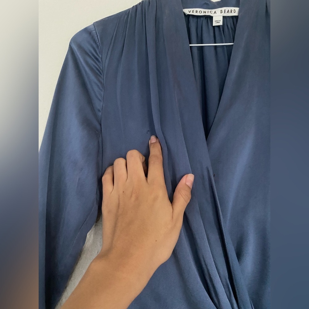 Veronica Beard Agatha Silk Satin Wrap Dress in Steel Blue Size 0 - Picture 3 of 5